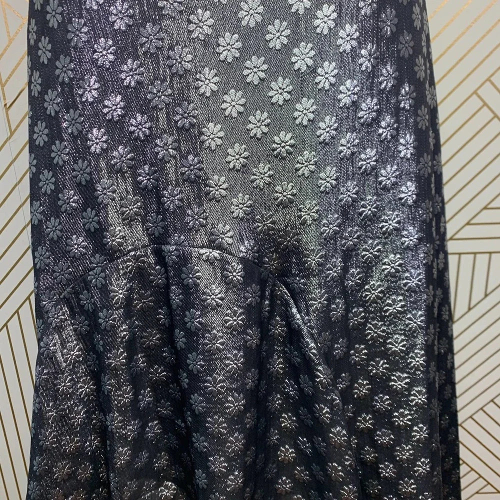 Dodo Bar Or Kathy Lurex Metallic Floral Tiered‎ A-Line Skirt Silver Size US 4/6 - Picture 4 of 12